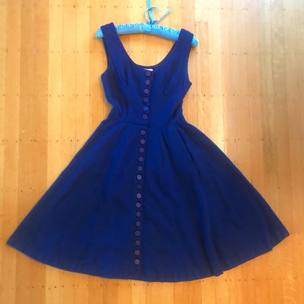 Vintage-1950s-Tabak of California-Violet-Blue Wool Dress-Small